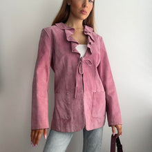 Load image into Gallery viewer, Pink suede leather jacket with frill detail
