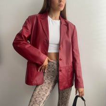 Load image into Gallery viewer, Red leather blazer jacket size 14
