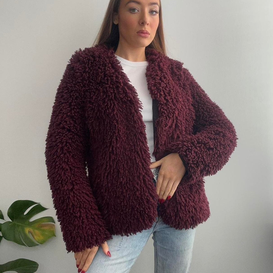 Plum shaggy jacket size 14