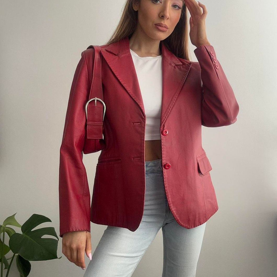 Red leather blazer jacket size 10