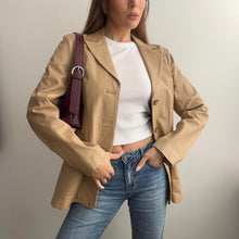 Load image into Gallery viewer, Beige leather blazer jacket size 12
