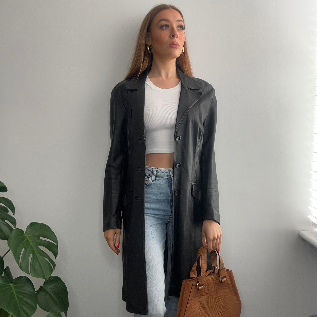 Long line leather outlet jacket