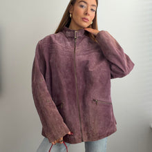 Load image into Gallery viewer, Purple suede leather funnel neck jacket size XL
