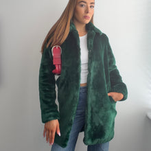 Load image into Gallery viewer, Green faux fur coat size 10
