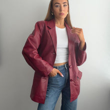 Load image into Gallery viewer, Burgundy red genuine leather blazer jacket size M
