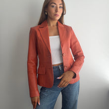 Load image into Gallery viewer, Orange leather blazer jacket size small
