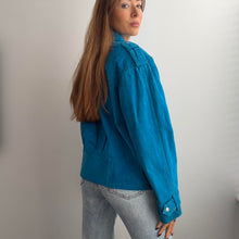 Load image into Gallery viewer, Bright blue suede leather jacket size 14
