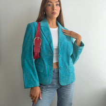 Load image into Gallery viewer, Bright blue suede leather blazer jacket size 14
