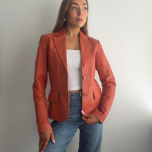 Load image into Gallery viewer, Orange leather blazer jacket size small
