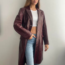 Load image into Gallery viewer, Burgundy red long line leather jacket size large
