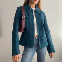 Load image into Gallery viewer, Blue suede leather jacket size 14
