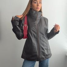 Load image into Gallery viewer, Brown funnel neck leather jacket size XL
