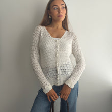 Load image into Gallery viewer, Boho white crochet cardigan top size small
