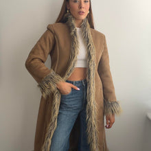Load image into Gallery viewer, Brown afghan coat faux fur trim size 10
