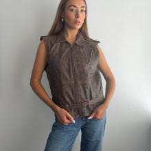 Load image into Gallery viewer, Vintage brown distressed leather waistcoat size small
