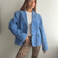 Load image into Gallery viewer, Unique blue embroidered suede blazer jacket size large
