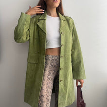 Load image into Gallery viewer, Green suede trench coat size L
