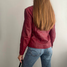 Load image into Gallery viewer, Burgundy red genuine leather biker jacket zip up design size large
