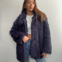 Load image into Gallery viewer, Dark purple and black faux fur coat

