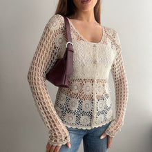 Load image into Gallery viewer, Cream bohemian style crochet cardigan size M/L
