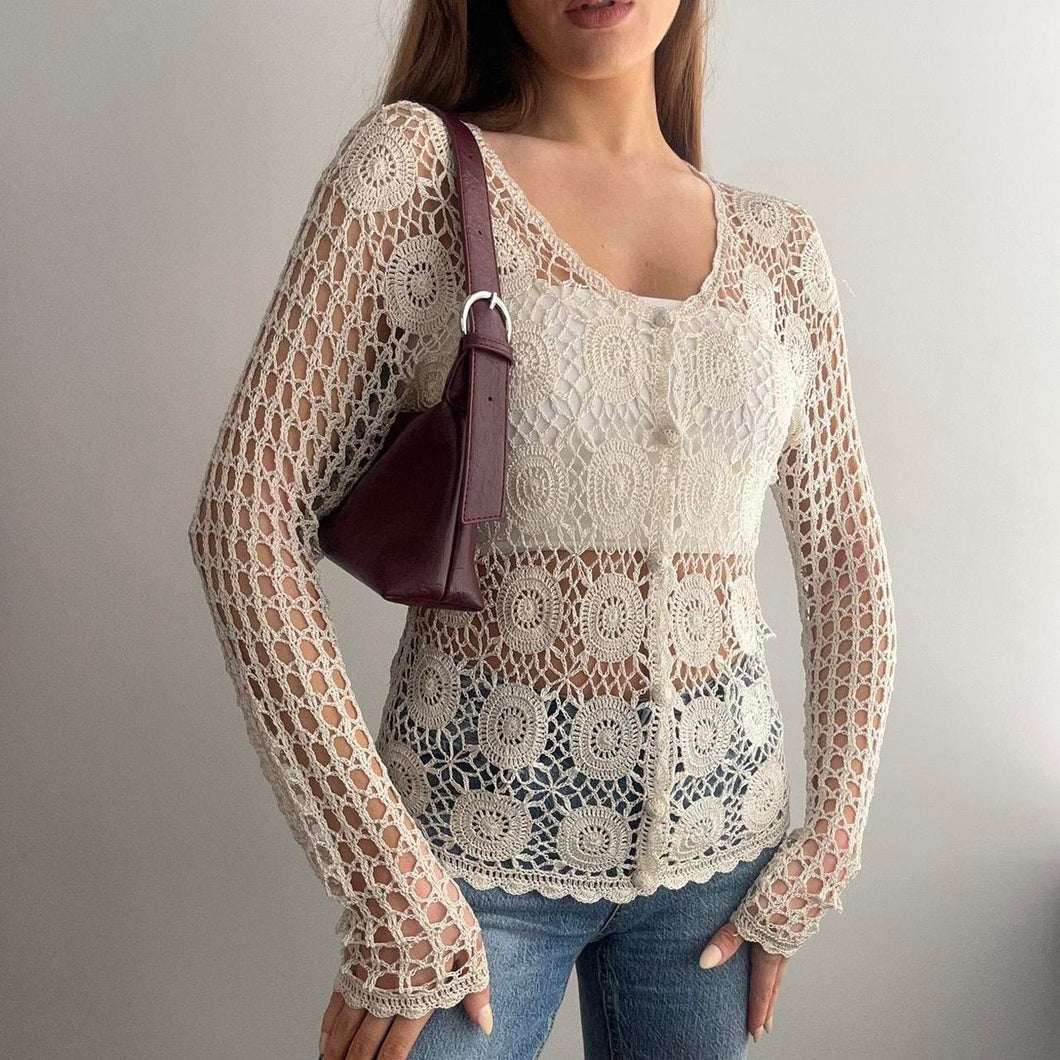 Cream bohemian style crochet cardigan size M/L