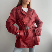 Load image into Gallery viewer, Red leather trench with belt size large
