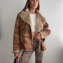 Load image into Gallery viewer, Tan brown light brown and cream faux sheepskin coat size 20
