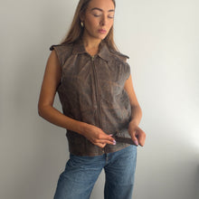 Load image into Gallery viewer, Vintage brown distressed leather waistcoat size small

