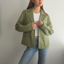 Load image into Gallery viewer, Green leather blazer jacket size large
