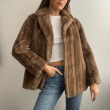 Load image into Gallery viewer, Vintage brown faux fur coat size 12

