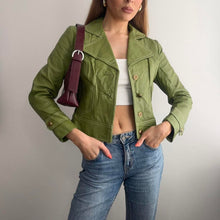 Load image into Gallery viewer, Green leather jacket size 6

