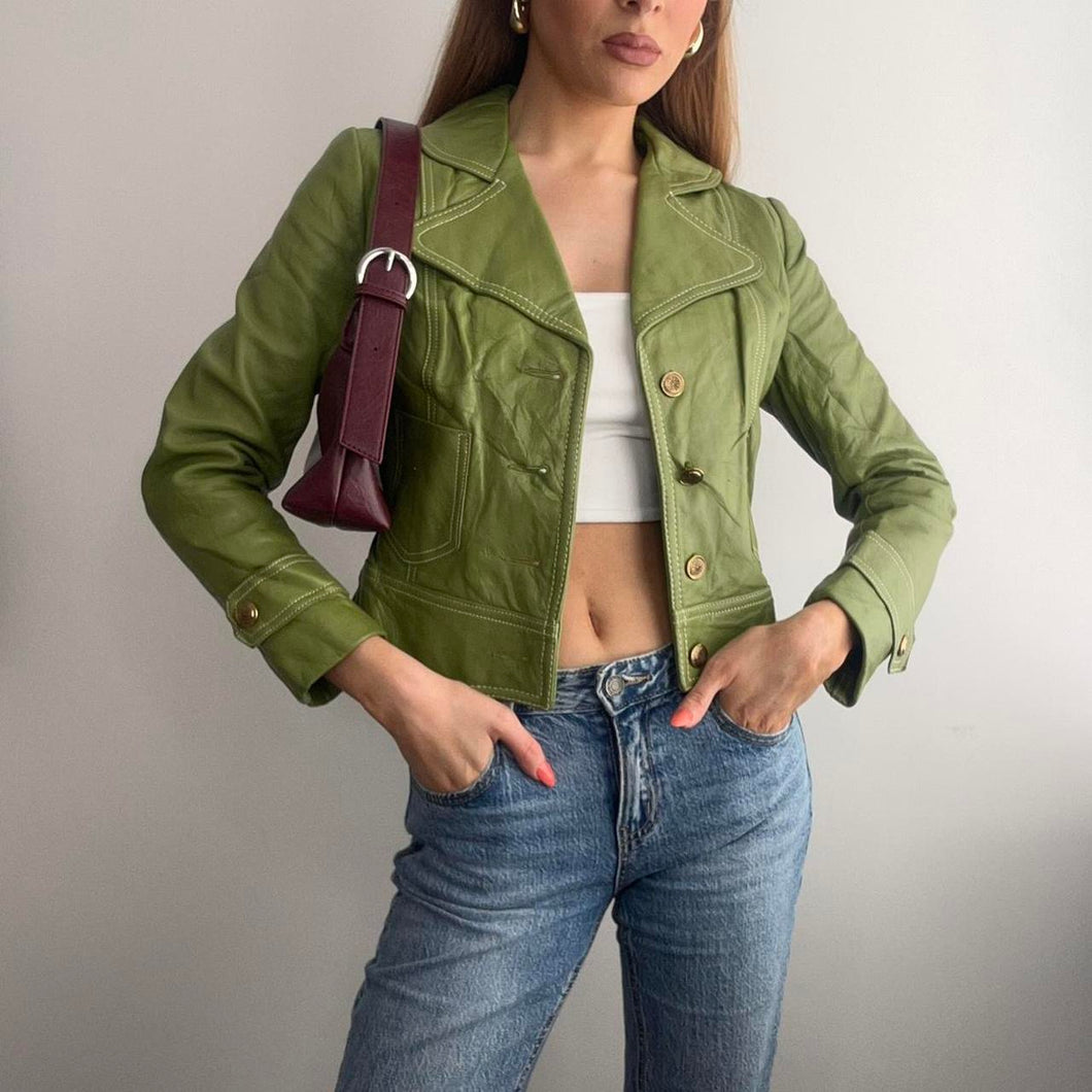Green leather jacket size 6
