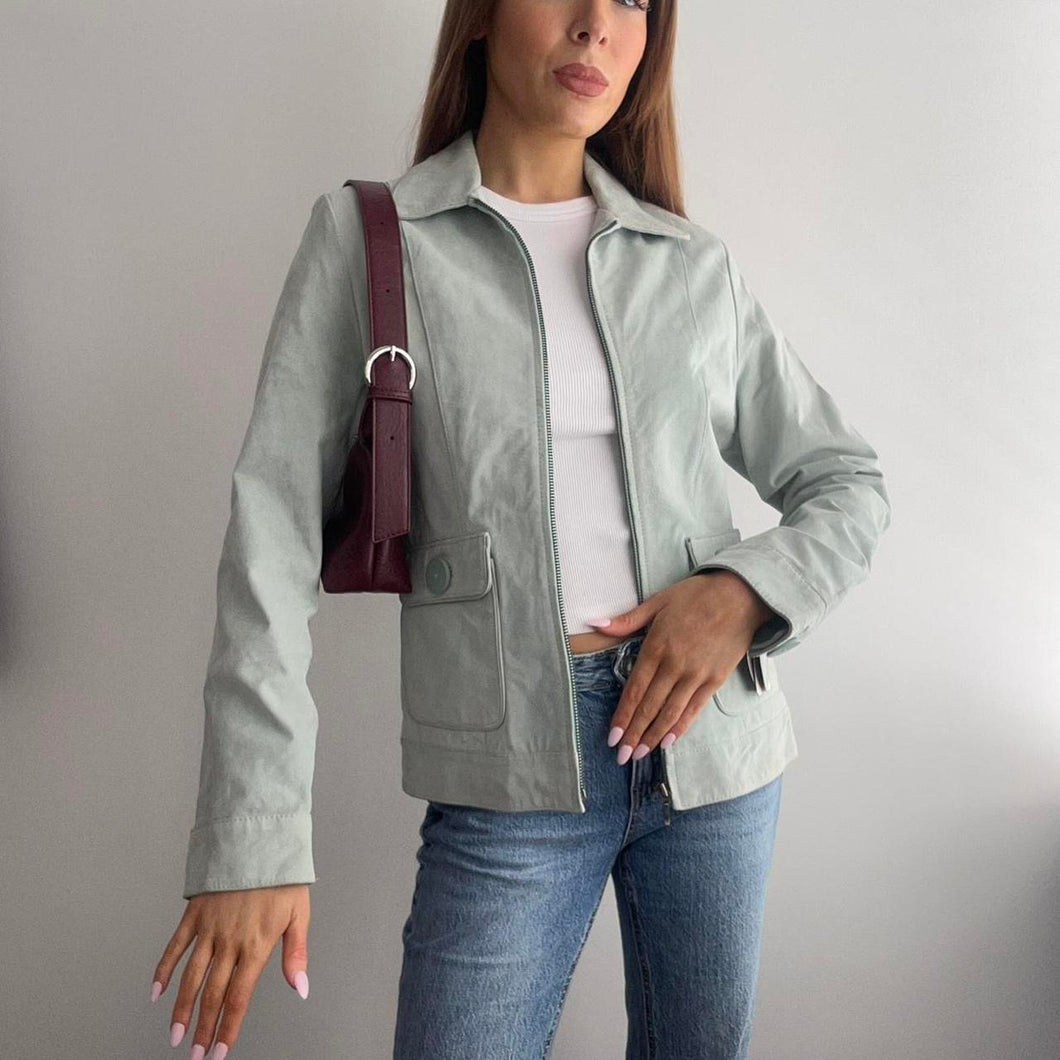 Mint suede leather zip up jacket size 10