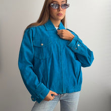 Load image into Gallery viewer, Bright blue suede leather jacket size 14
