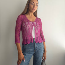 Load image into Gallery viewer, Boho purple crochet cardigan top size small
