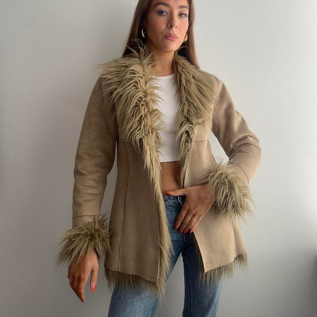 Brown coat with faux fur collar and cuffs size 10