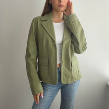 Load image into Gallery viewer, Green leather blazer jacket size large
