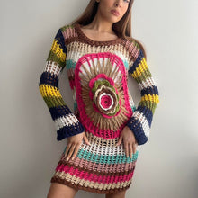 Load image into Gallery viewer, Funky multicolour crochet knit dress size small
