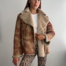 Load image into Gallery viewer, Tan brown light brown and cream faux sheepskin coat size 20
