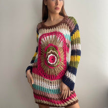 Load image into Gallery viewer, Funky multicolour crochet knit dress size small
