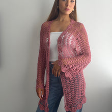 Load image into Gallery viewer, Boho pink crochet cardigan top size 12
