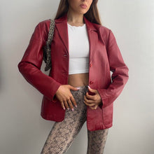 Load image into Gallery viewer, Red leather blazer jacket size 14
