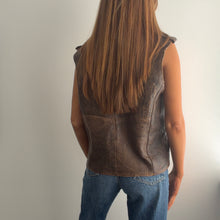 Load image into Gallery viewer, Vintage brown distressed leather waistcoat size small

