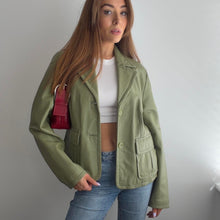 Load image into Gallery viewer, Green leather blazer jacket size large
