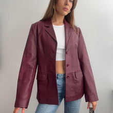 Load image into Gallery viewer, Burgundy red leather blazer jacket size 14
