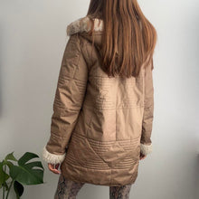 Load image into Gallery viewer, Vintage tan coat with hood size 12
