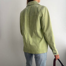 Load image into Gallery viewer, Green suede leather jacket with gem stone detail size 12
