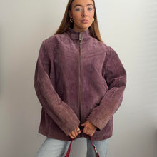 Load image into Gallery viewer, Purple suede leather funnel neck jacket size XL
