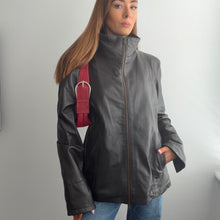 Load image into Gallery viewer, Brown funnel neck leather jacket size XL
