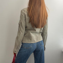 Load image into Gallery viewer, Khaki green funnel neck suede jacket size 12
